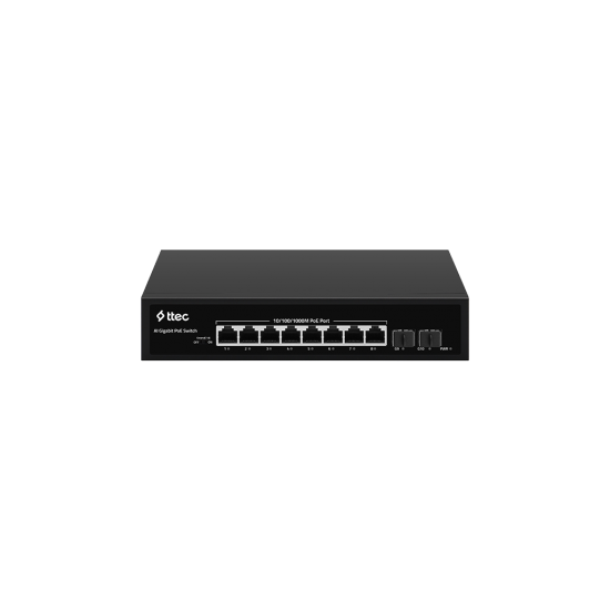 ttec 10120P-2SFP 8 Portlu, 10/100/1000 Gigabit, Tak Çalıştır Switch, 2 SFP, 8 Port PoE+ (120W) (TSS)