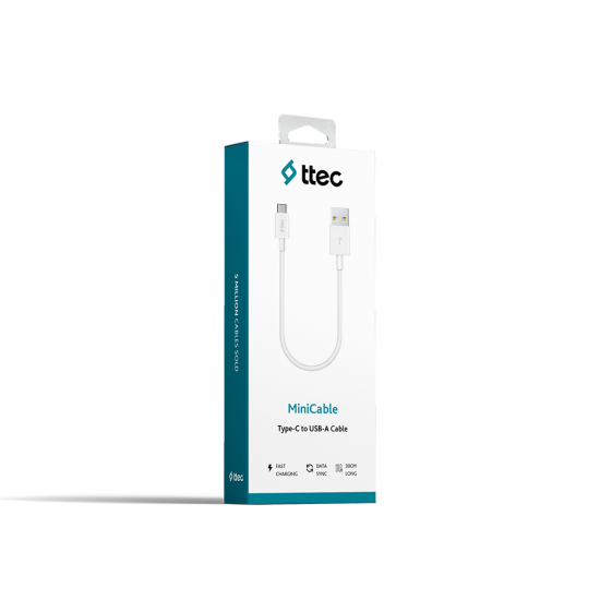 ttec MiniCable 30cm USB-A - USB-C Şarj Kablosu Beyaz
