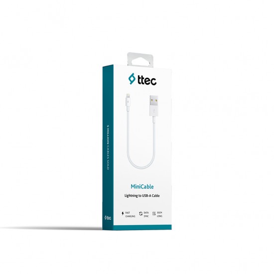 ttec MiniCable 30cm USB-A - Lightning Şarj Kablosu Beyaz
