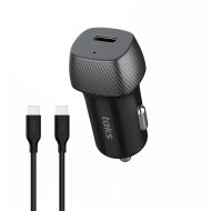 taks CP01 30W PD USB-C Araç Hızlı Şarj Aleti +USB-C-USB-C 3A Kablo, Siyah