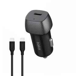 taks CP01 30W PD USB-C Araç Hızlı Şarj Aleti +USB-C-USB-C 3A Kablo, Siyah