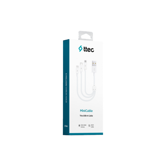 ttec MiniCable Trio 30cm Şarj Kablosu USB-A - USB-C / Lightning / Micro USB