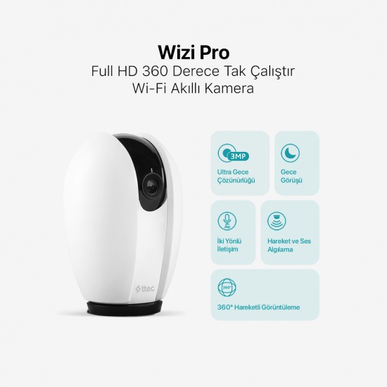 ttec Wizi Pro Full HD 360 Derece Tak Çalıştır Wi-Fi Akıllı Kamera