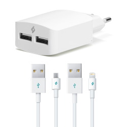 ttec SpeedCharger Duo 3.1A Seyahat Şarj Aleti Çift USB  (çift kablo) Beyaz