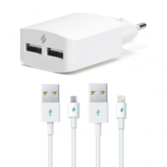 ttec SpeedCharger Duo 3.1A Seyahat Şarj Aleti Çift USB  (çift kablo) Beyaz