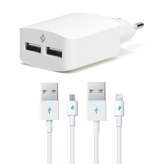ttec SpeedCharger Duo 3.1A Seyahat Şarj Aleti Çift USB  (çift kablo) Beyaz