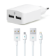 ttec SpeedCharger Duo 3.1A Seyahat Şarj Aleti Çift USB  (çift kablo) Beyaz
