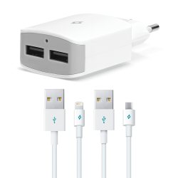 ttec QuickCharger Duo 3.1A Seyahat Şarj Aleti USB  (çift kablo) Beyaz