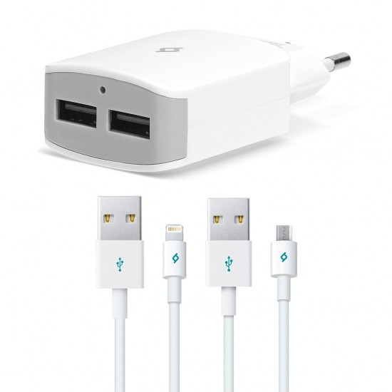 ttec QuickCharger Duo 3.1A Seyahat Şarj Aleti USB  (çift kablo) Beyaz
