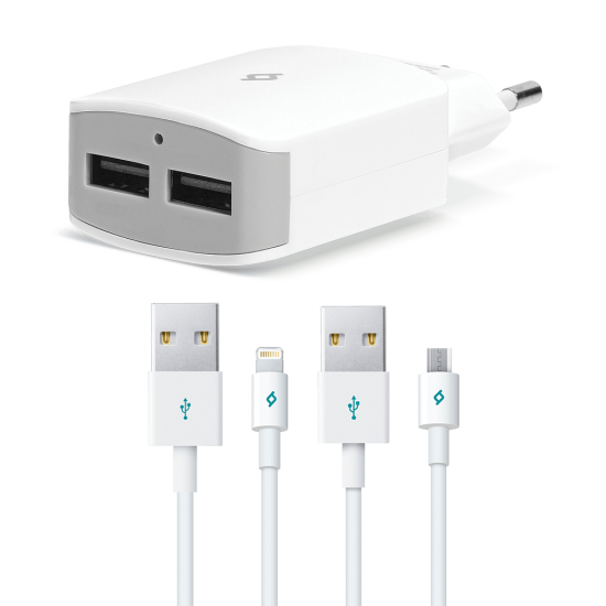 ttec QuickCharger Duo 3.1A Seyahat Şarj Aleti USB  (çift kablo) Beyaz