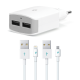 ttec QuickCharger Duo 3.1A Seyahat Şarj Aleti USB  (çift kablo) Beyaz