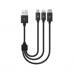 ttec Alumicable Mini Trio 30cm Şarj Kablosu USB-A - USB-C / Lightning / Micro USB Siyah