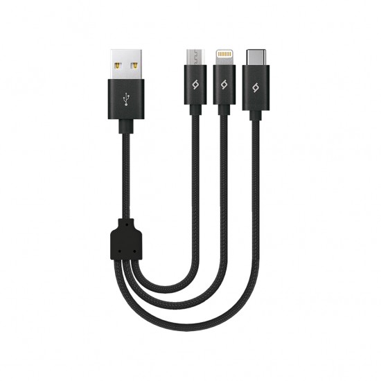 ttec Alumicable Mini Trio 30cm Şarj Kablosu USB-A - USB-C / Lightning / Micro USB Siyah