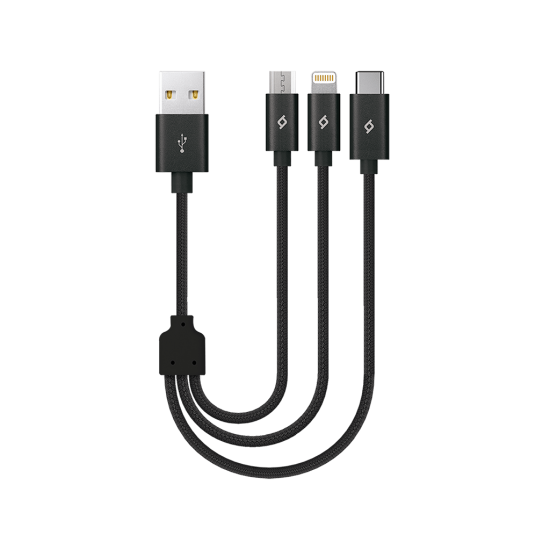 ttec Alumicable Mini Trio 30cm Şarj Kablosu USB-A - USB-C / Lightning / Micro USB Siyah
