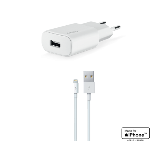 ttec Quantum Apple MFi Lisanslı 1A Seyahat Şarj Aleti  + Lightning Kablo Beyaz