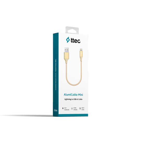 ttec AlumiCable Mini 30cm USB-A - Lightning Şarj Kablosu Altın