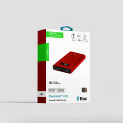 ttec AlumiSlim LCD 10.000mAh Taşınabilir Şarj Aleti / Powerbank Kırmızı