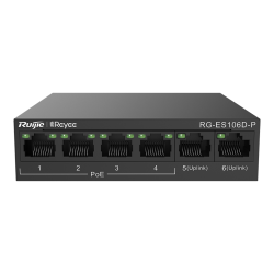 Reyee RG-ES106D-P 6 Portlu, 10/100 Fast Ethernet, Tak Çalıştır Switch, 2 Fast Ethernet Uplink, 4 Port PoE+ (58W)