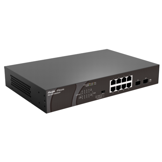 Reyee RG-ES110GDS-P 10 Portlu, 10/100/1000 Gigabit, Tak Çalıştır Switch, 2 SFP, 8 Port PoE+ (120W)