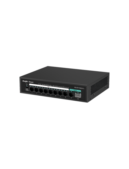 Reyee RG-ES110GS-P-L 10 Portlu, 10/100/1000 Gigabit, Tak Çalıştır Switch, 1 SFP, 1 Gigabit RJ45 Uplink, 8 Port PoE+ (120W)