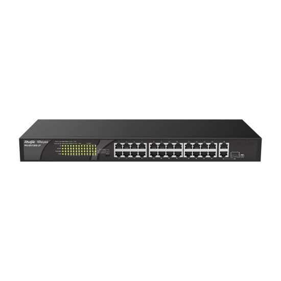 Reyee RG-ES126S-LP 26 Portlu, 10/100 Fast Ethernet, Tak Çalıştır Switch, 1 Gigabit Uplink, 1 Gigabit Combo, 24 Port PoE+ (180W)