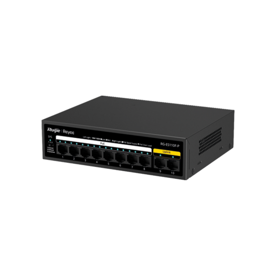 Reyee RG-ES110F-P 10 Portlu, 10/100 Fast Ethernet, Tak Çalıştır Switch, 8 Port PoE+ (110W)