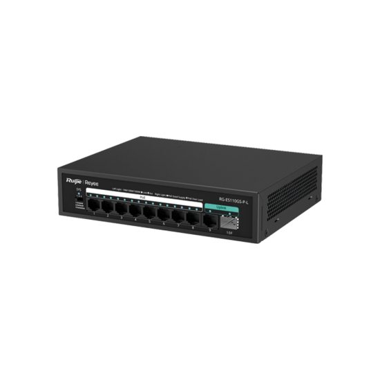 Reyee RG-ES110GS-P-L 10 Portlu, 10/100/1000 Gigabit, Tak Çalıştır Switch, 1 SFP, 1 Gigabit RJ45 Uplink, 8 Port PoE+ (120W)