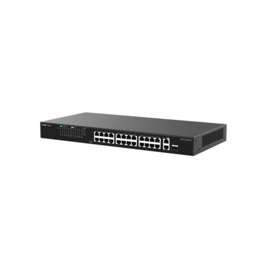 Reyee RG-ES126FGS-P 26 Portlu, 10/100 Fast Ethernet, Tak Çalıştır Switch, 2 Gigabit Uplink, 1 Gigabit Combo, 24 Port PoE+ (370W)