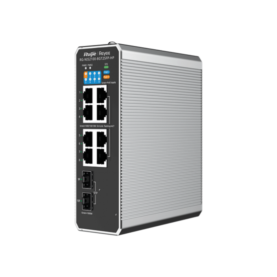 Reyee RG-NIS2100-8GT2SFP-HP 8 Portlu, 10/100/1000 Gigabit, Endüstriyel Switch, 2 SFP, 8 Port PoE+ (240W)