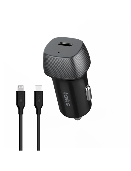 taks CP01 30W PD USB-C Araç Hızlı Şarj Aleti + USB-C-Lightning  Kablo, Siyah