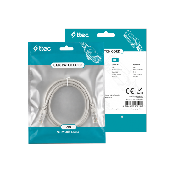 ttec KBL-PTCH-2MTG - CAT6 Patch Kablo 2m Gri (TSS)