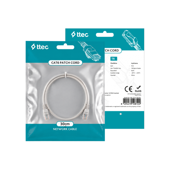 ttec KBL-PTCH-30CMG - CAT6 Patch Kablo 30cm Gri (TSS)