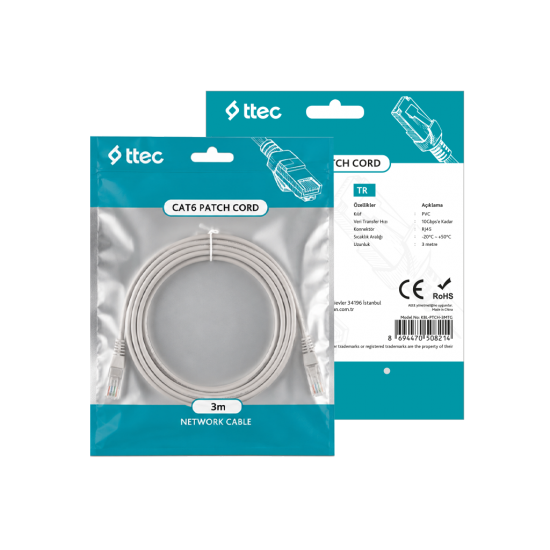 ttec KBL-PTCH-3MTG - CAT6 Patch Kablo 3m Gri (TSS)