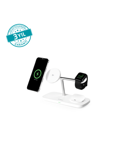 ttec AirCharger Trio Pro Qi2/MagSafe Özellikli 15W iPhone/Android Özellikli 3’ü 1 Arada iPhone + Apple Watch + AirPods Kablosuz Hızlı Şarj Standı - 2KS37B
