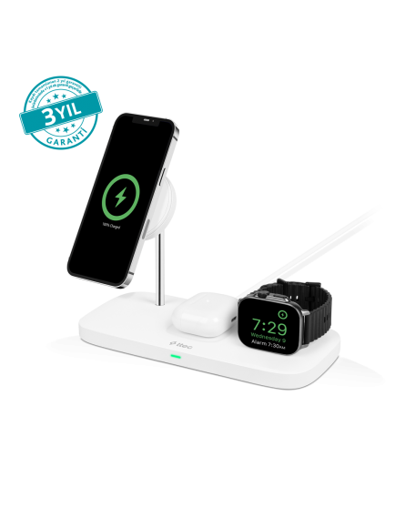 ttec AirCharger Trio Up MagSafe Uyumlu 3ü 1 Arada iPhone + Apple Watch + AirPods Kablosuz Şarj Standı