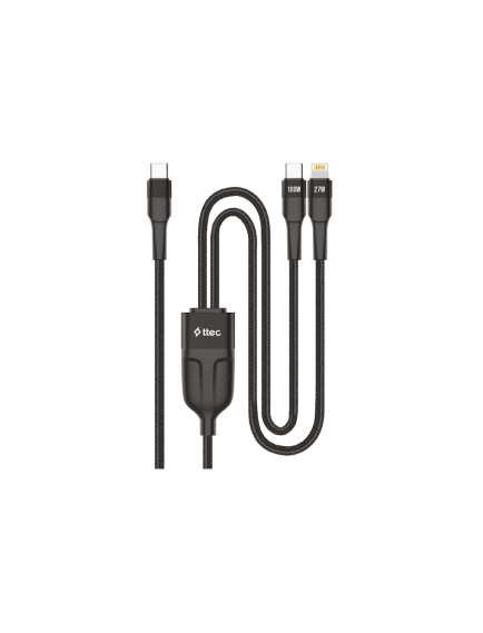 ttec AlumiCable Duo USB-C – USB-C + Lightning 100W 150cm Hızlı Şarj Kablosu