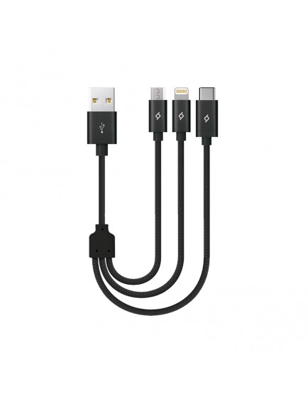 ttec Alumicable Mini Trio 30cm Şarj Kablosu USB-A - USB-C / Lightning / Micro USB Siyah