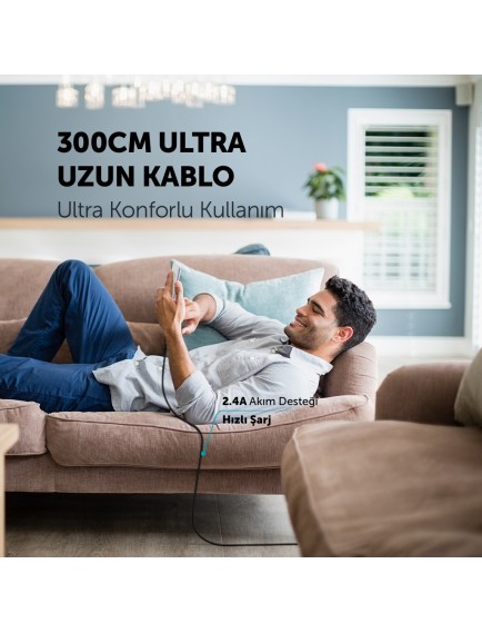 ttec AlumiCable XXL USB-A - Micro USB Şarj Kablosu 3mt. Siyah