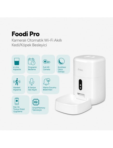 ttec Foodi Pro Kameralı Otomatik Wi-Fi Akıllı Kedi/Köpek Besleyici