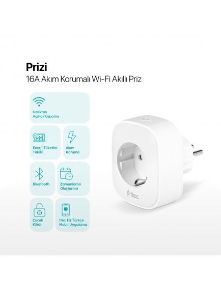 ttec Prizi 16A Akım Korumalı Wi-Fi Akıllı Priz