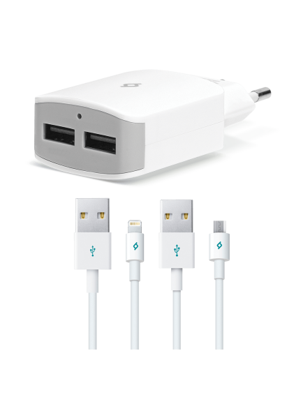 ttec QuickCharger Duo 3.1A Seyahat Şarj Aleti USB  (çift kablo) Beyaz