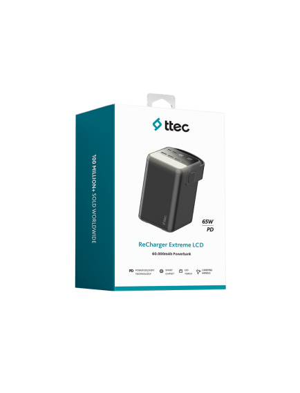 ttec ReCharger Extreme LCD 60.000mAh PD 65W LED Fenerli Taşıma Kollu Taşınabilir Hızlı Şarj Aleti/Powerbank – 2BB272S