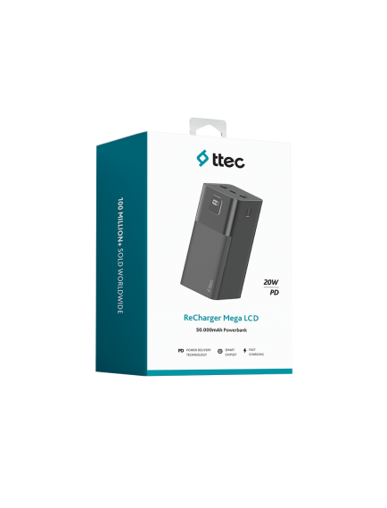 ttec ReCharger Mega LCD 50.000mAh PD 20W Taşınabilir Hızlı Şarj Aleti/Powerbank-2BB271S