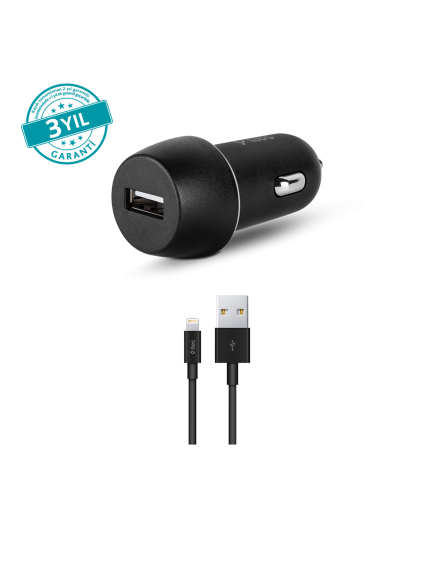 ttec SmartCharger 2.1A  Araç Şarj Aleti + Lightning Kablo Siyah