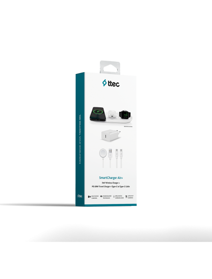 ttec SmartCharger Air+ iPhone+Apple Watch+AirPods Kablosuz Hızlı Şarj Aleti ve PD 20W Seyahat Şarj Aleti Beyaz