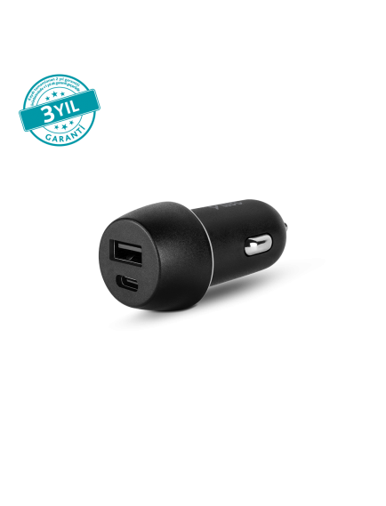 ttec SmartCharger Duo PD 32W Araç Hızlı Şarj Aleti USB-C+USB-A Siyah
