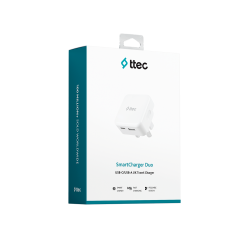 ttec SmartCharger Duo USB-C+USB-A 3.1A İngiltere (UK) Katlanır Seyahat Hızlı Şarj Aleti