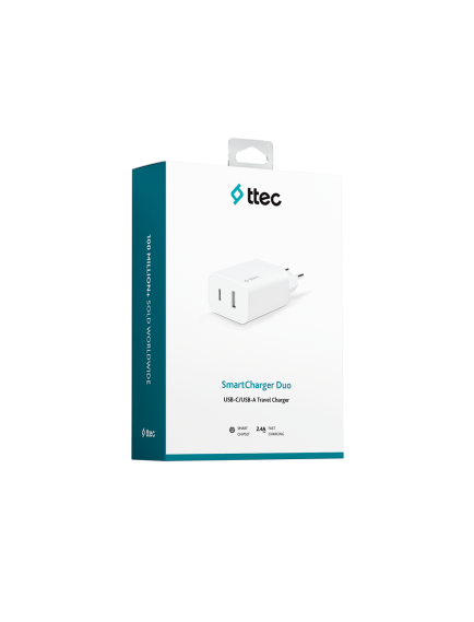 ttec SmartCharger Duo USB-C + USB-A 2.4A Seyahat Şarj Aleti Beyaz
