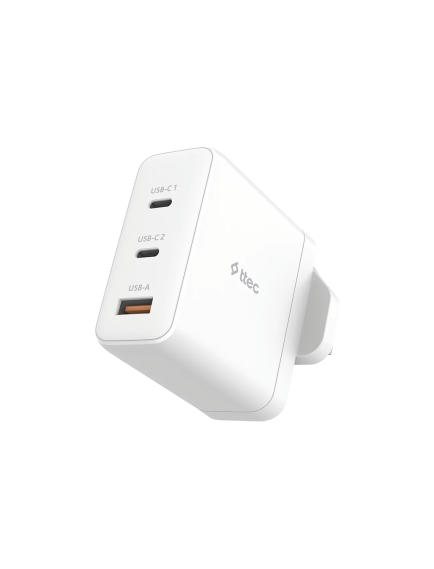 ttec SmartCharger Trio GAN 120W PD UK Seyahat Hızlı Şarj Aleti 2 USB-C+USB-A Beyaz
