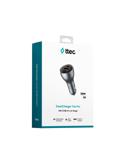 ttec SmartCharger Trio PD 130W Araç Hızlı Şarj Aleti 2 USB-C+USB-A